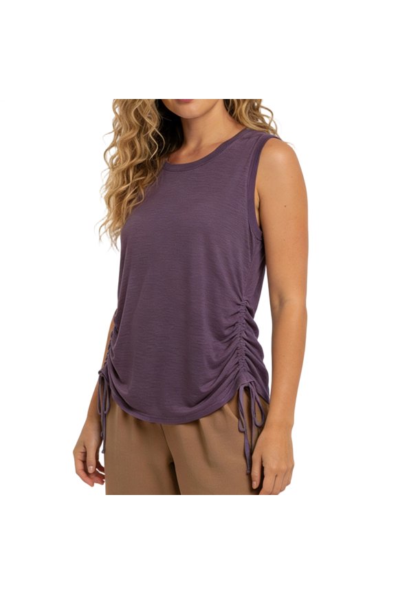 Yoga Tank Tops for Women Side Ruched Quick Dry Loose Fit Sleeveless Shirts Crew Neck Tank Tops for Workout