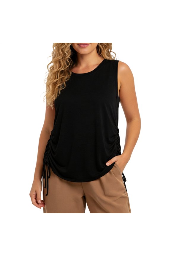 Yoga Tank Tops for Women Side Ruched Quick Dry Loose Fit Sleeveless Shirts Crew Neck Tank Tops for Workout