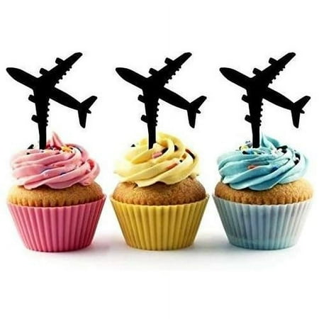 Airplane Silhouette Cupcake Toppers 12 pcs