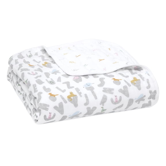 aden + anais Essentials Muslin Baby Blanket for Girls and Boys, Alphabet Animals Design