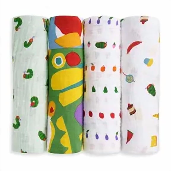 aden + anais Classic Muslin Swaddle Blankets, 4-Pack, Hungry Caterpillar