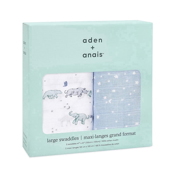 aden + anais Classic Swaddles Rising Star, Muslin Cotton Breathable Blankets, 2 Count