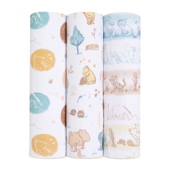 aden+anais Disney Winnie the Pooh in the Woods 100% Cotton Muslin Swaddle Blanket 3 Count