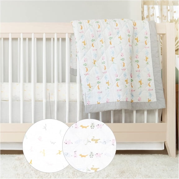 aden + anais Essentials, Cotton Crib Bedding Set , Alphabet Animals, Unisex, Infants, 3-piece set