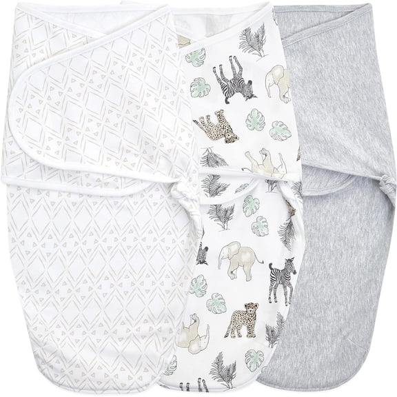 aden + anais Essentials Wrap Swaddles, 100% Cotton, Toile, Unisex, Newborn, 0-3 Months, 3-Pack