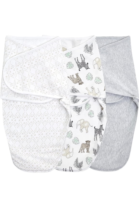Essentials Wrap Swaddles, 100% Cotton, Toile, Unisex, Newborn, 0-3 Months, 3-Pack