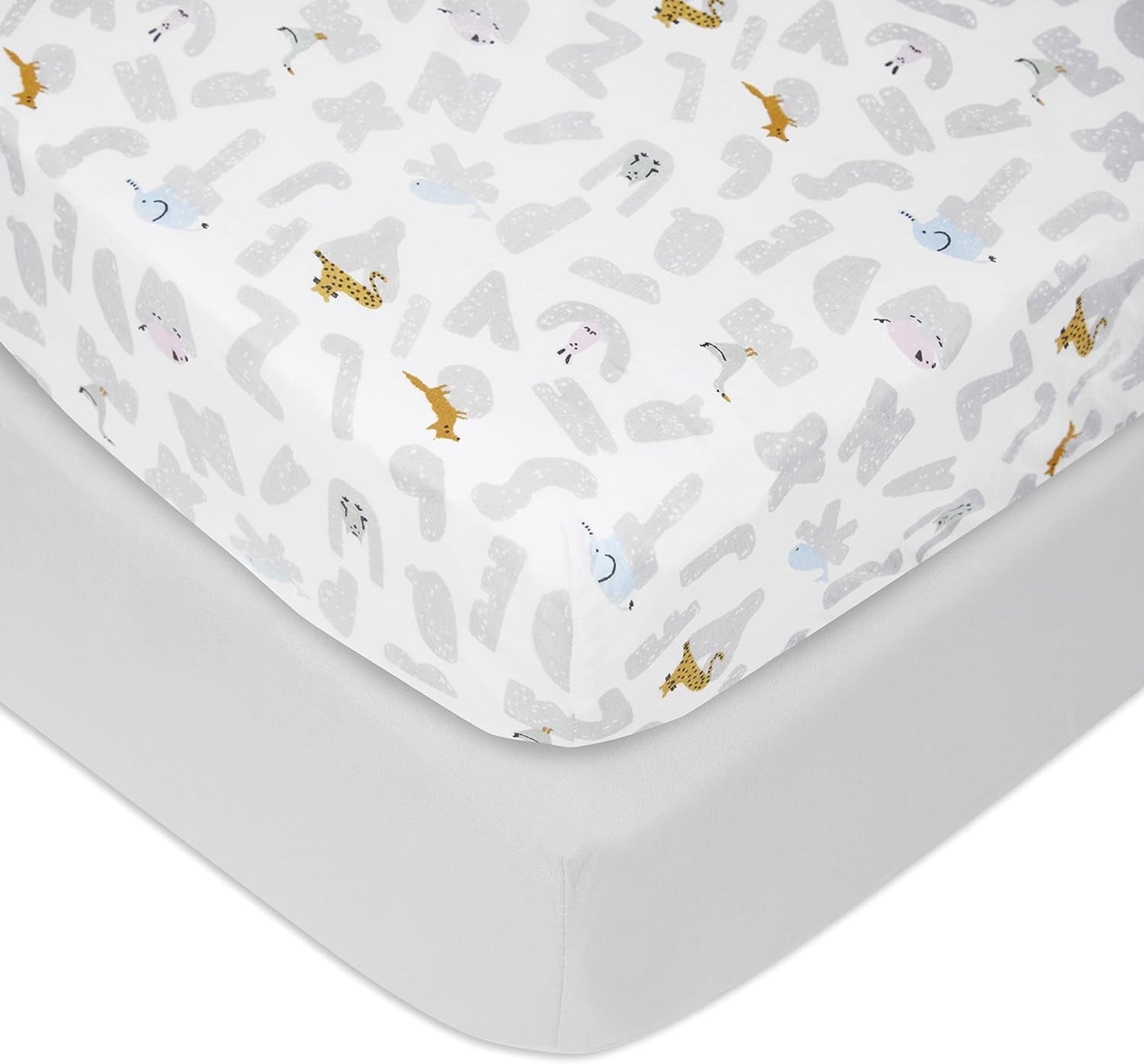aden + anais Essentials, Cotton Poplin Crib Sheets , Alphabet Animals, Unisex, Infants, 2-pack