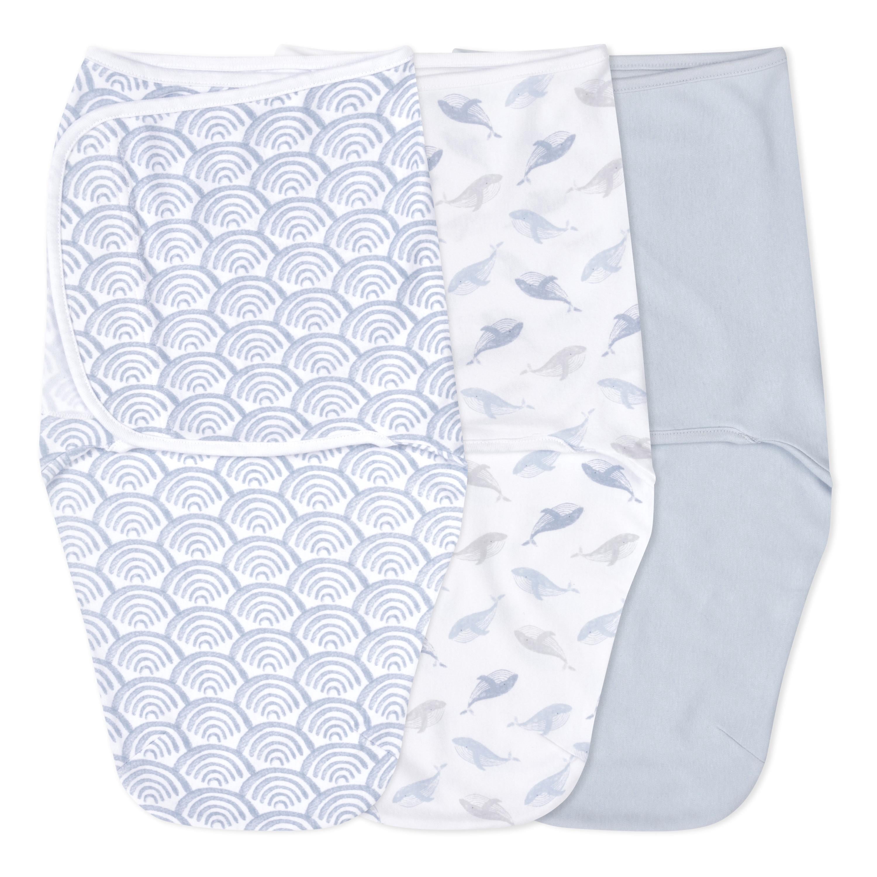 aden + anais Essentials No Zip Wrap Swaddles, At Sea, Blue, Boys, Newborn, 0-3 Months, 3-Pack