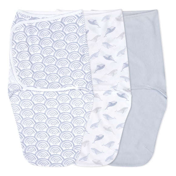 aden + anais Essentials No Zip Wrap Swaddles, At Sea, Blue, Boys, Newborn, 0-3 Months, 3-Pack