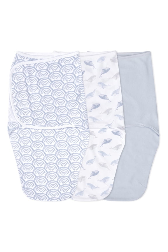 Essentials No Zip Wrap Swaddles, At Sea, Blue, Boys, Newborn, 0-3 Months, 3-Pack