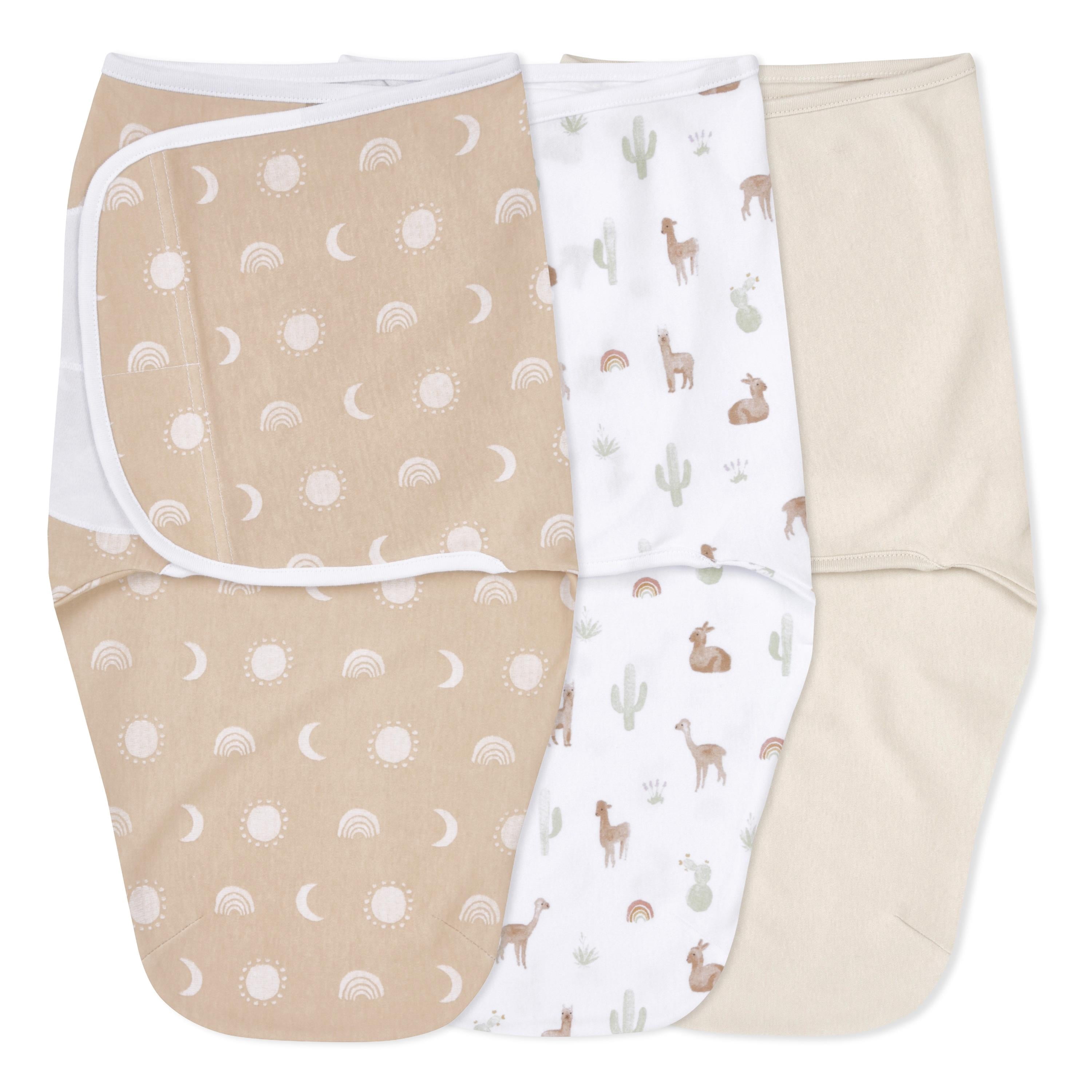 aden + anais Essentials No Zip Wrap Swaddles, Desert Sun, Tan, Unisex, Newborn, 0-3 Months, 3-Pack