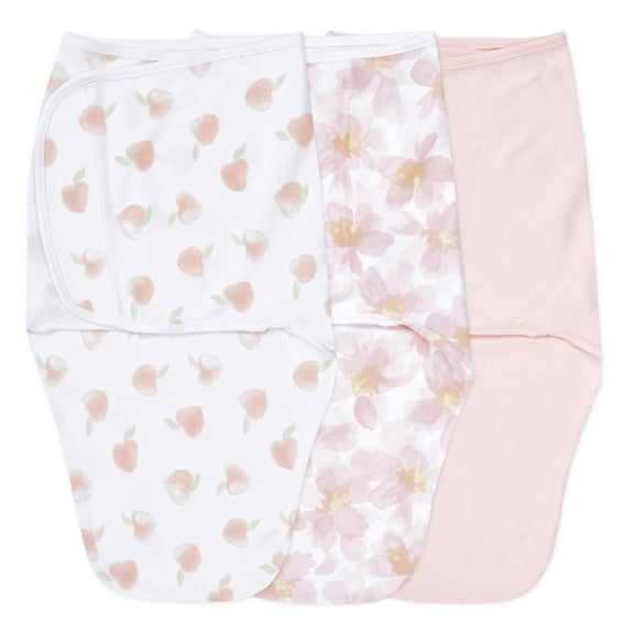 aden + anais Essentials No Zip Wrap Swaddles, Garden Floral, Pink, Girls, Newborn, 0-3 Months, 3-Pack