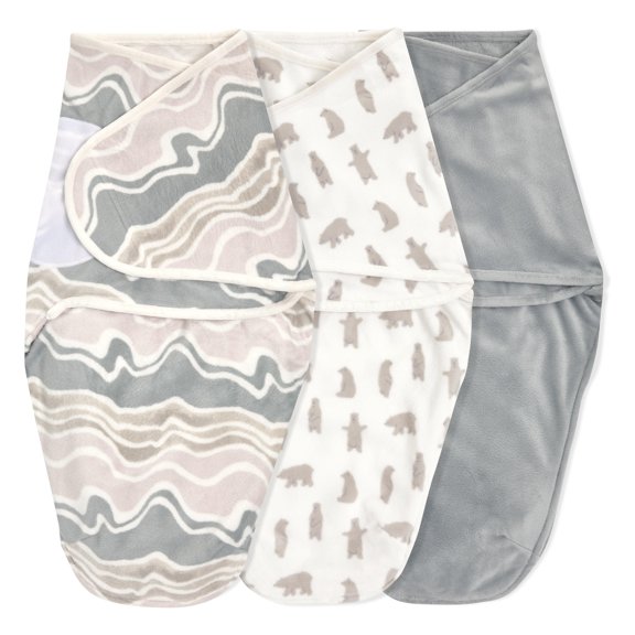 aden + anais Essentials Wrap Swaddles, Super Soft Minky, Little Woods,Grey, Unisex, Newborn, 0-3 Mo, 3-Pack