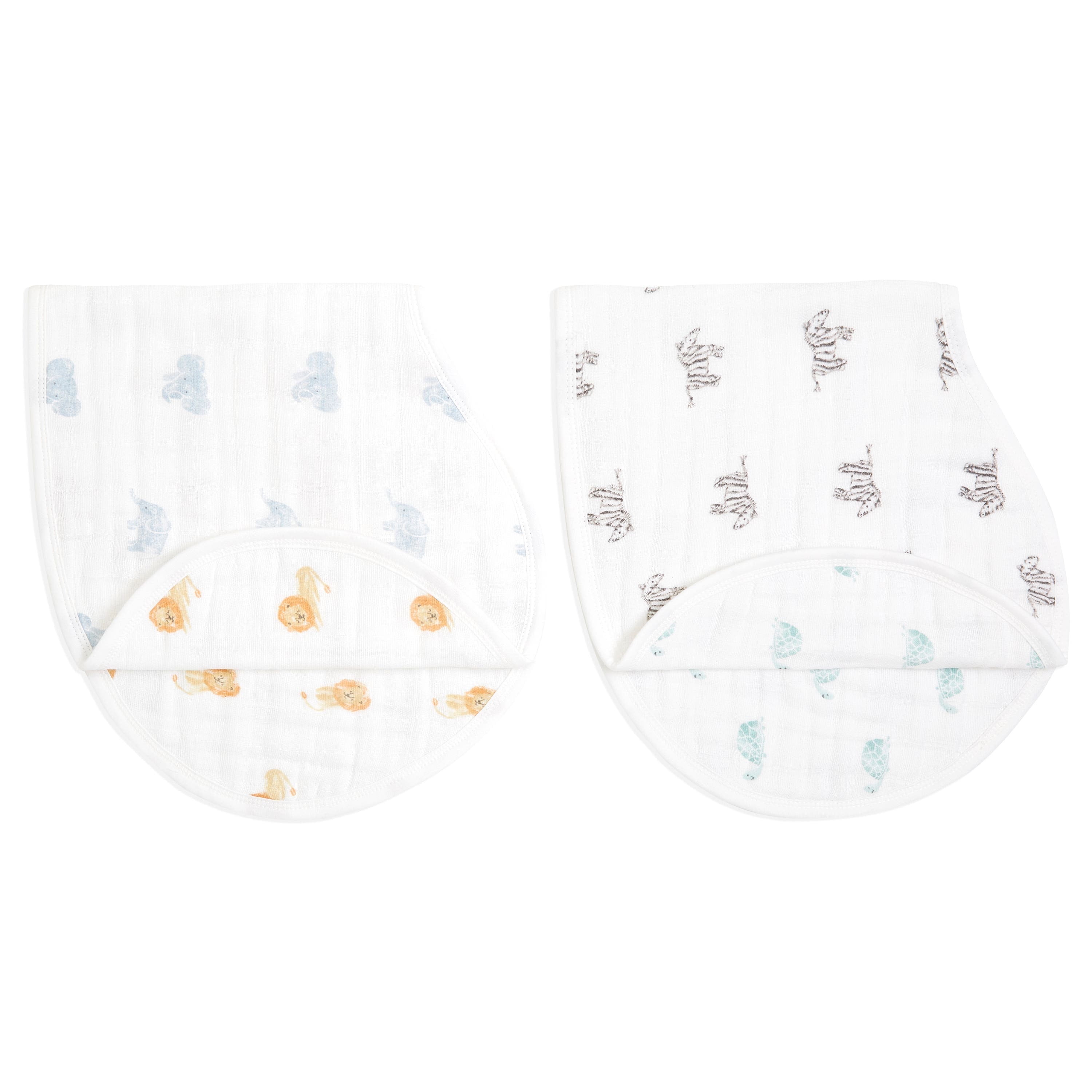 aden + anais Oganic Cotton Muslin Burpy Bibs, Multi Animal Kingdom, Unisex, 2-pack