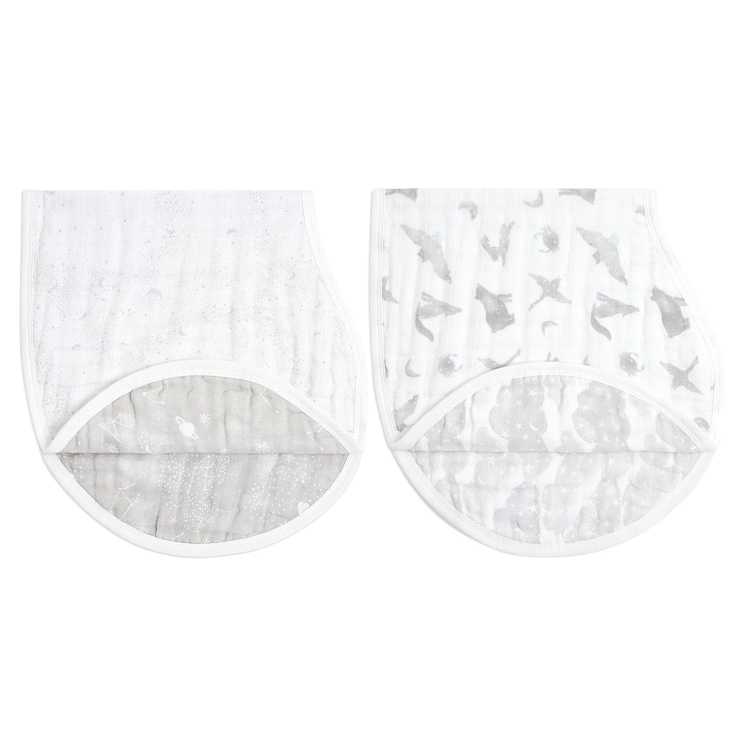 aden + anais Organic Cotton Muslin Burpy Bib, Grey Map The Stars, Unisex, 2-pack