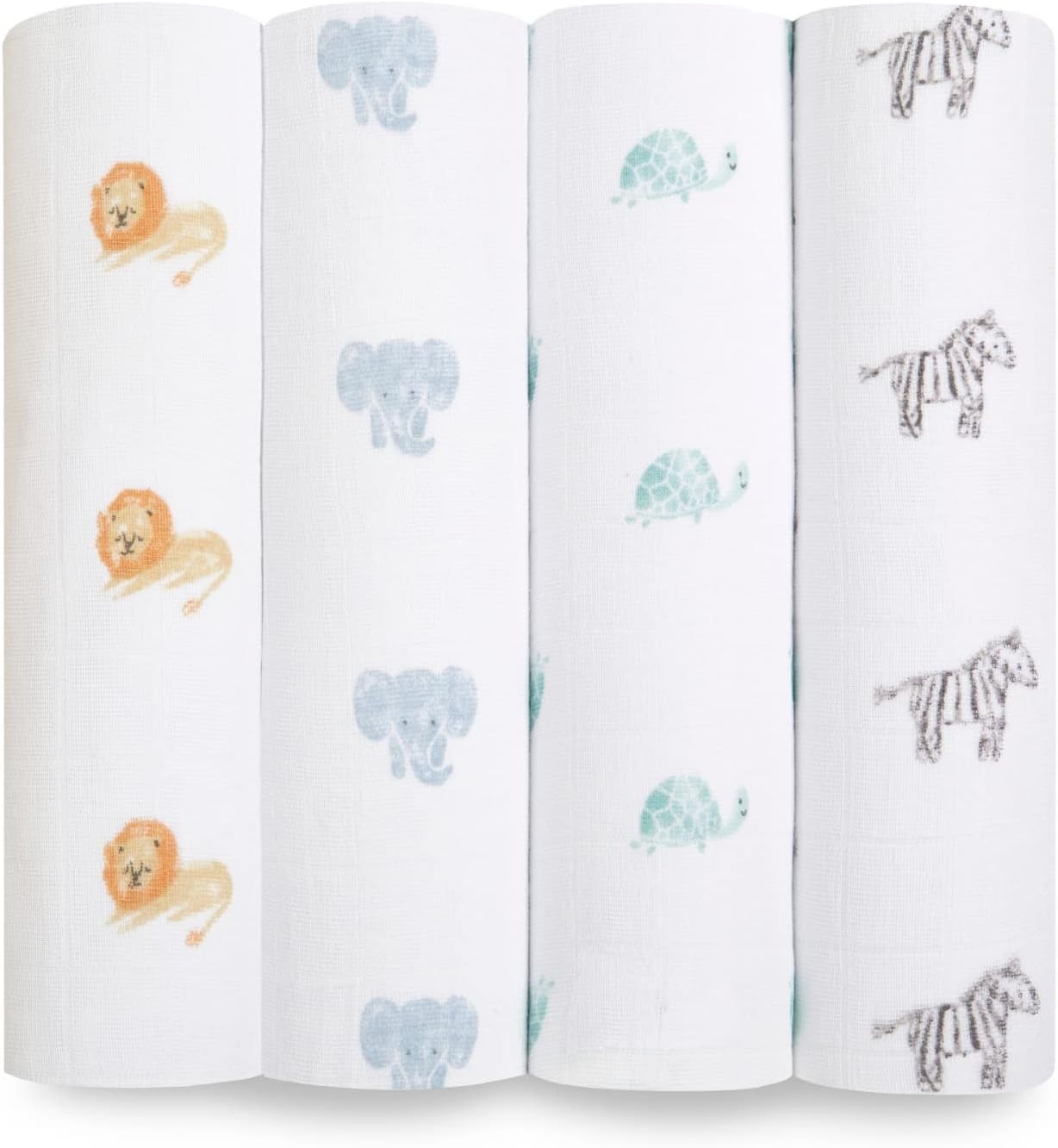 aden + anais Organic Cotton Muslin Swaddle Blanket, Multi Animal Kingdom, Unisex, 4-Pack