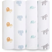 aden + anais Organic Cotton Muslin Swaddle Blanket, Multi Animal Kingdom, Unisex, 4-Pack