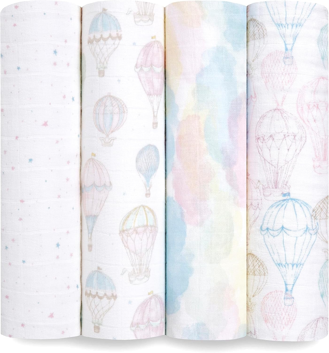 aden + anais Organic Cotton Muslin Swaddle Blanket, Pink Above the Clouds, Unisex, 4-Pack