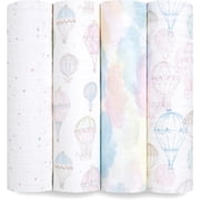 aden + anais Organic Cotton Muslin Swaddle Blanket, Pink Above the Clouds, Unisex, 4-Pack