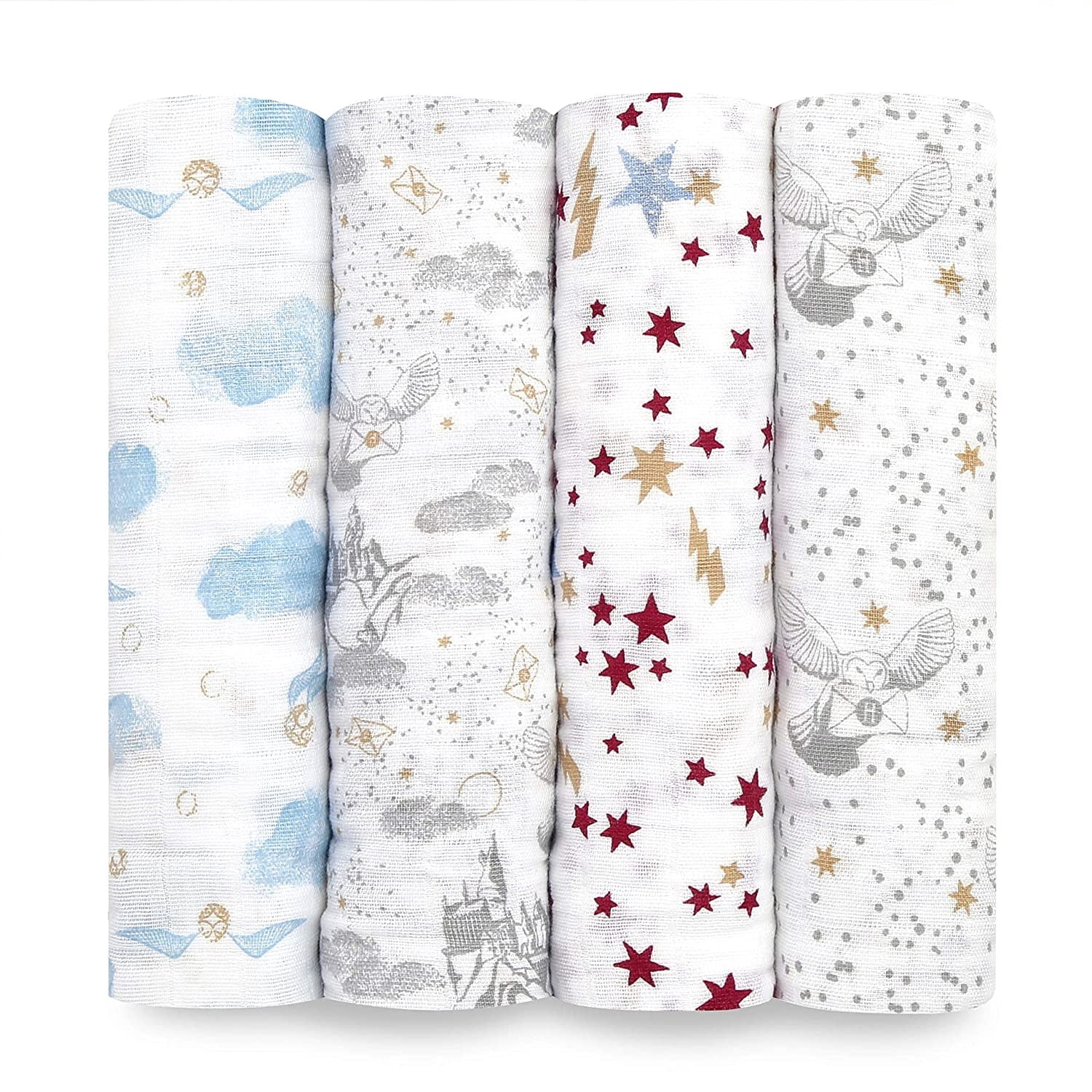 aden + anais , 100% Muslin Cotton Swaddle Blanket, Unisex, 4 Pack,Harry Potter