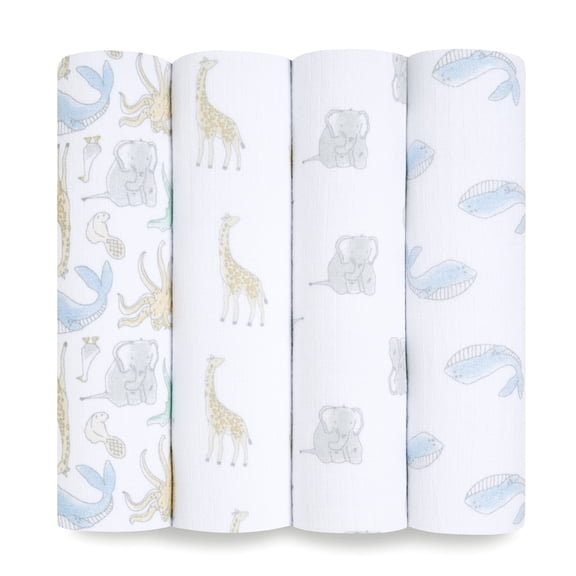 aden + anais Essentials 100% Muslin Cotton Swaddle Blanket, Unisex, 4 Pack, Natural History