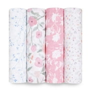aden anais Swaddle Blanket, Boutique Muslin Blankets for Girls & Boys, Baby Receiving Swaddles, Ideal Newborn & Infant Swaddling Set, Perfect Shower Gifts, 4 Pack, Mon Fleur