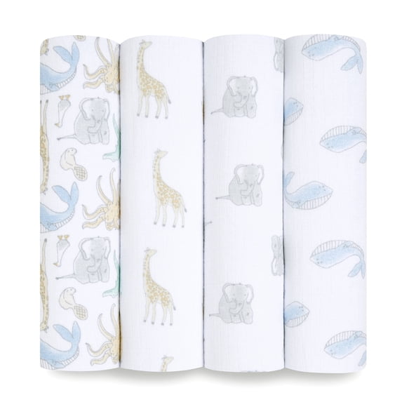 aden + anais Essentials 100% Muslin Cotton Swaddle Blanket, Unisex, 4 Pack, Natural History