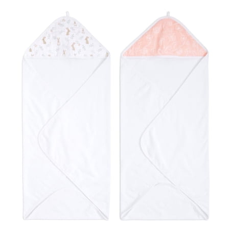 aden + anais essentials Cotton Hooded Towels, Pink Blushing Bunnies, Girls, 2-pack