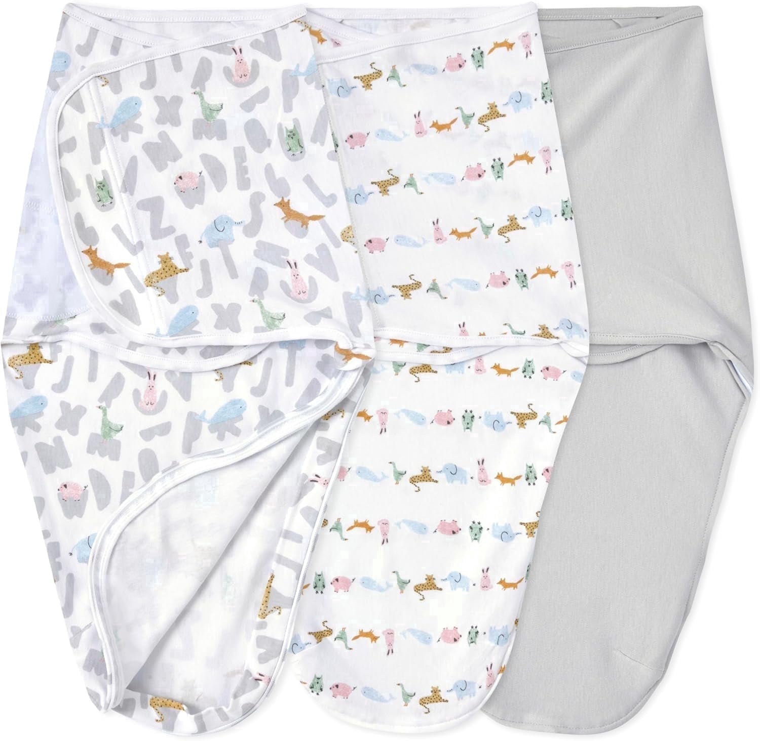 aden + anais essentials Cotton Wrap Swaddles, Alphabet Animals, Unisex, Newborn, 0-3 Mo, 3-Pack