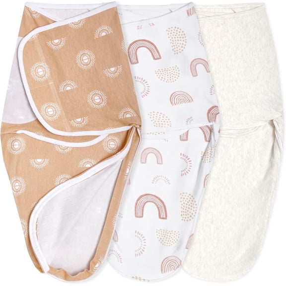 aden + anais essentials Wrap Swaddles, Cotton, Tan Keep Rising, Unisex, Newborn, 0-3 Mo, 3-Pack