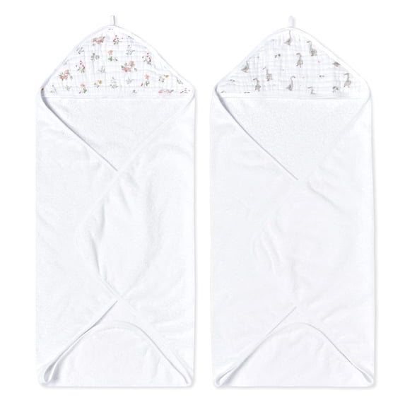 aden + anais essentials cotton hooded towels, Tpink, Country Floral, Girl, 2-pack