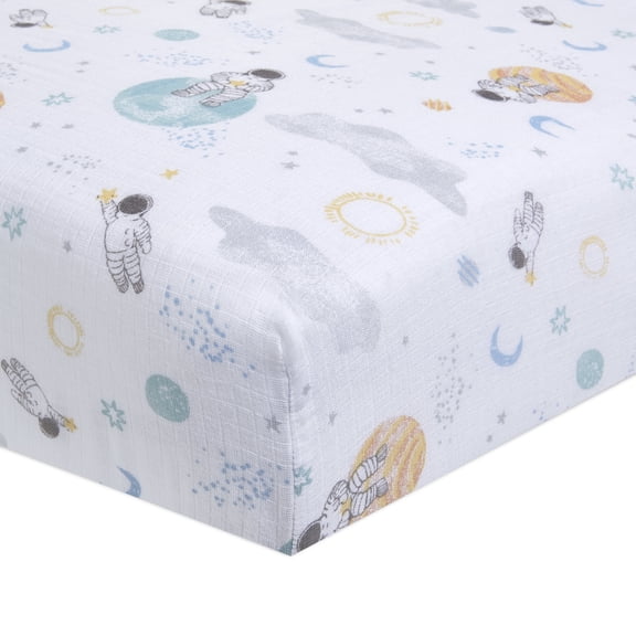 aden + anais essentials, crib sheet, space explorers-explorers