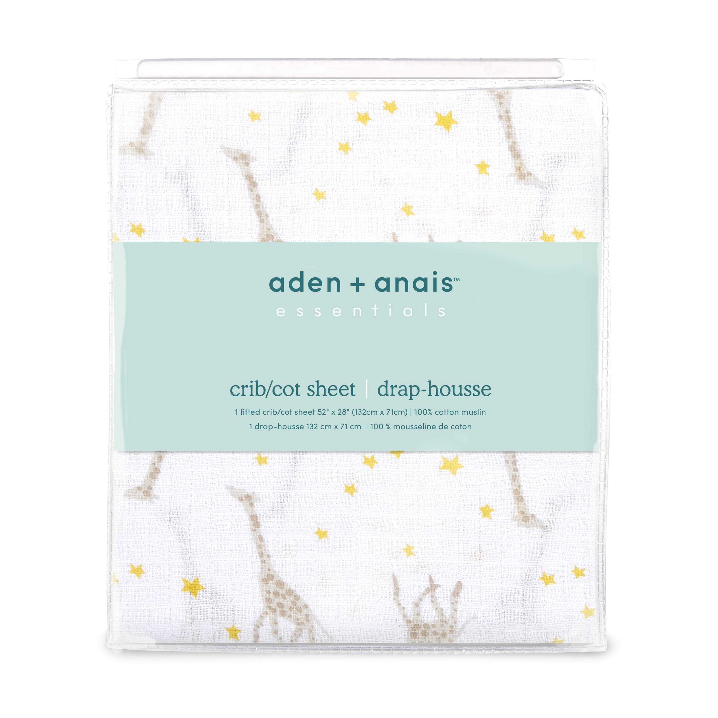 aden + anais essentials, crib sheet, starry star - giraffes