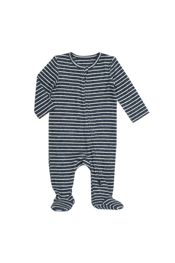 , snuggle knit l/s zip one-piece, navy stripe, 0-3m