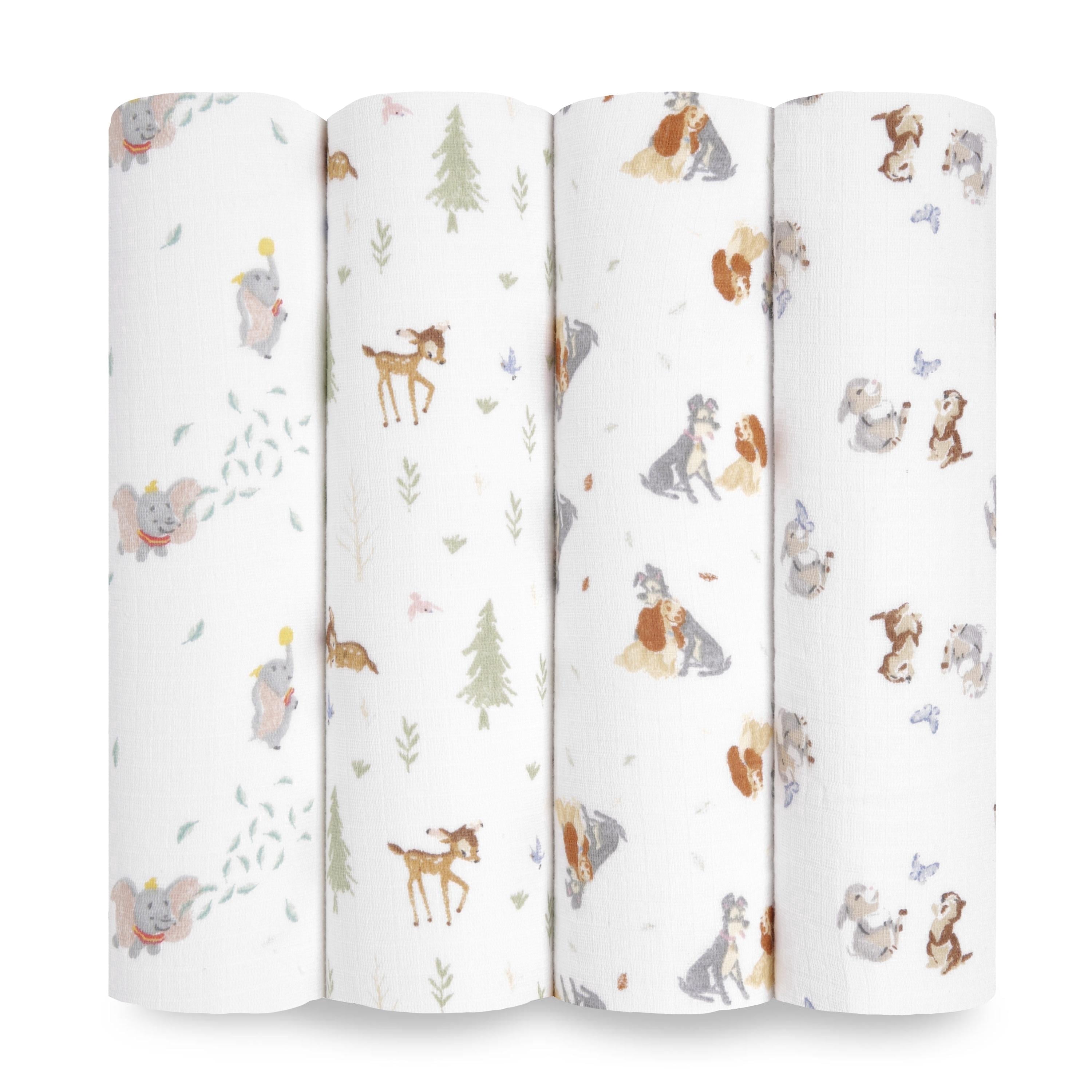 aden + anais x Disney Baby, Cotton Muslin Swaddle Blanket, Disney + Friends, Unisex, Infants, 4-Pk