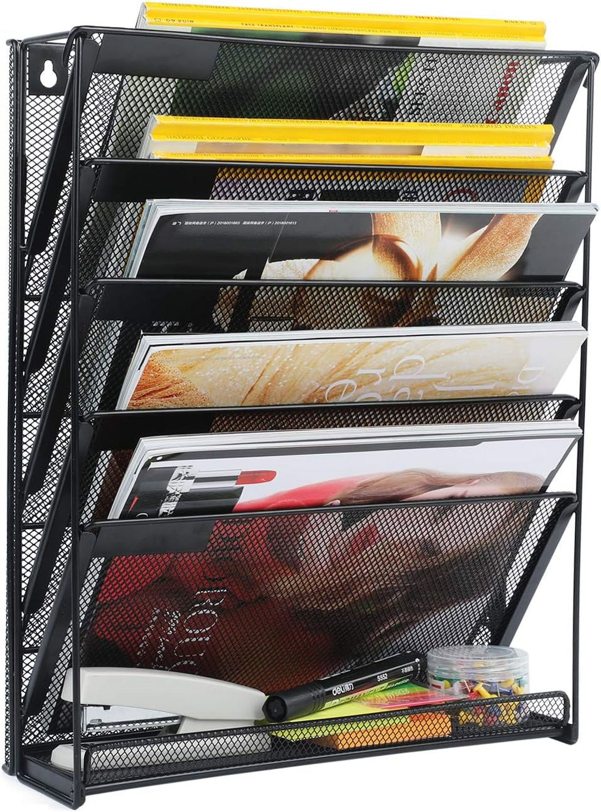 adhino Mesh 5-Tier Letter-Size Wall Mount File Organizer, Black