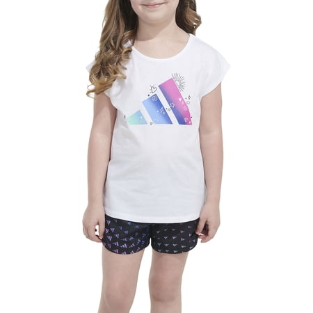 adidas 2-Piece Tee & All Over Print Woven Short Set (White, 6)