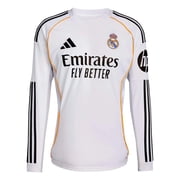 adidas 2025-26 Real Madrid Mens Stadium Home Long-Sleeve Soccer Jersey