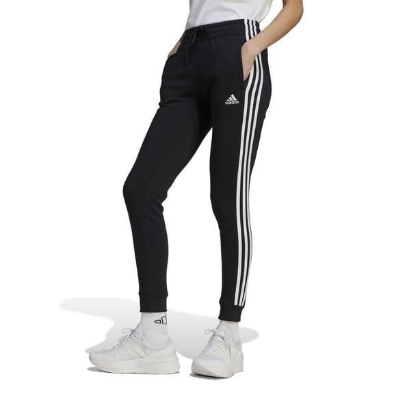 adidas 3-Stripes Fleece Cuffed Pants (Womens, Black/White 1, XS, One Size)