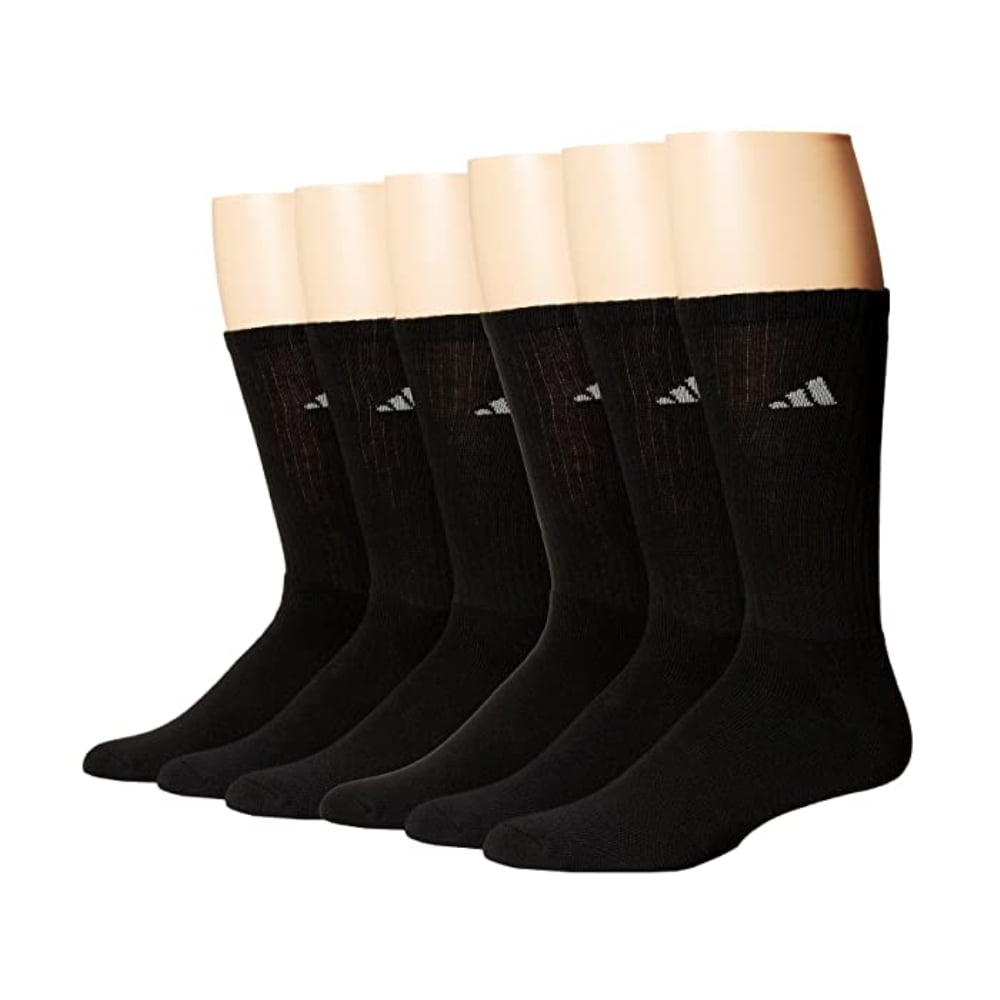 adidas 6 Pack Men's Athletic Crew Socks (Shoe Size 6-12), Black