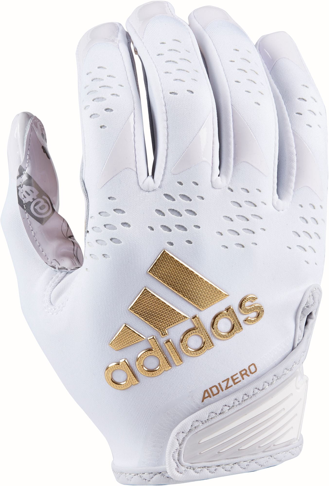 adidas Adult adizero 12 Big Mood Football Gloves (White/Metallic Gold, S)