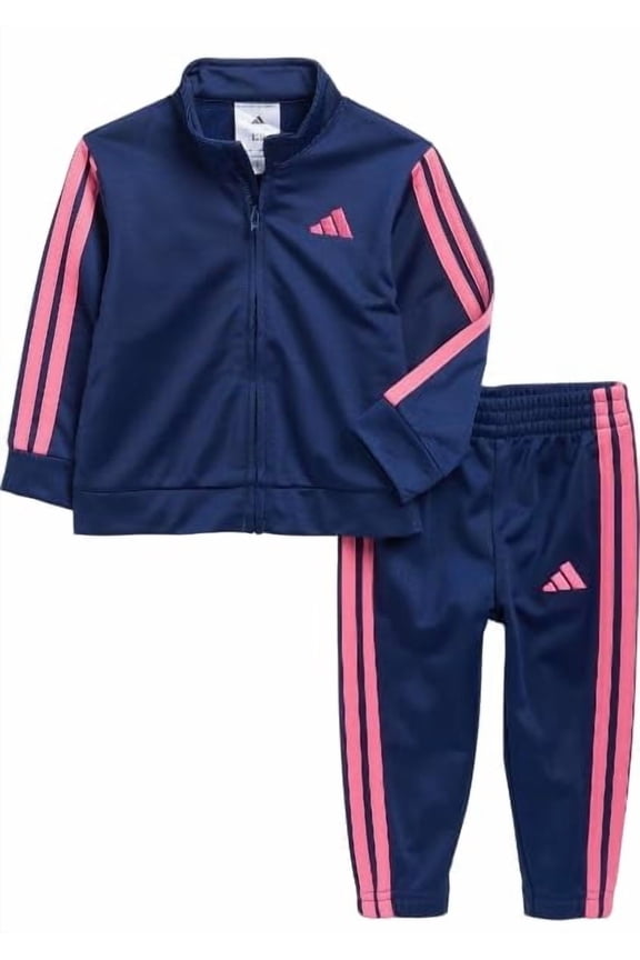 Baby Girls Classic Tricot Track Jacket & Joggers Set, Dark Blue/Hot Pink, 12 Months