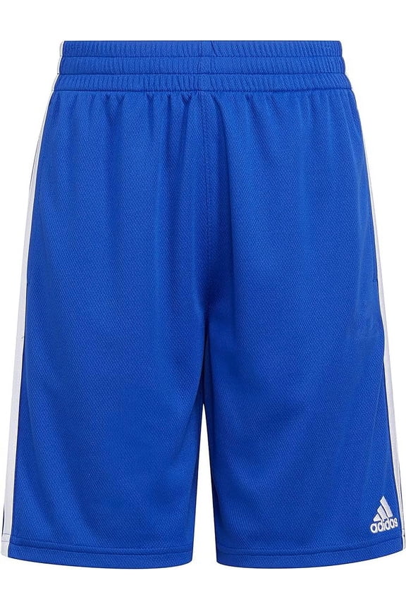 Boys' Big Elastic Waistband Classic 3-Stripes Shorts, Semi Lucid Blue, Size M 10/12
