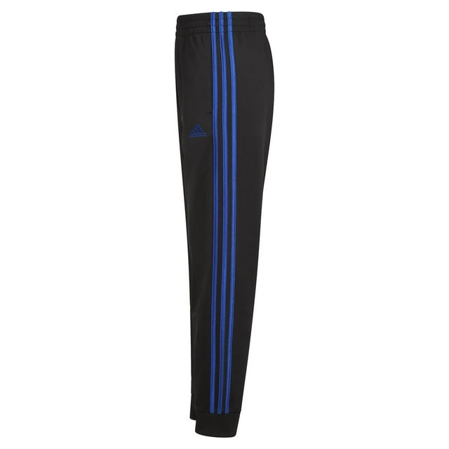adidas Boys' Iconic Tricot Jogger Pants with Drawcord, Black with Blue