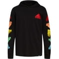 thumbnail image 1 of adidas Boys' Long Sleeve Cotton Jersey Hooded T-Shirt Tee, Black with Multicolor Badge, Small, 1 of 3