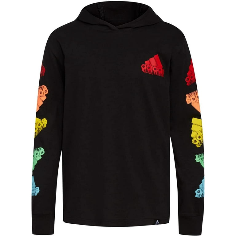 Adidas Boys Long Sleeve Cotton Jersey Hooded T Shirt Tee