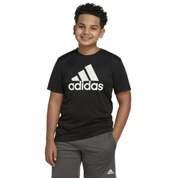 adidas Boys' Plus Size Short Sleeve Aeroready Performance Logo Tee T-Shirt Standard Medium Black