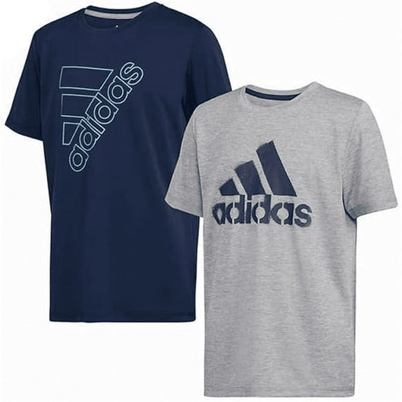 adidas Boys' Short Sleeve Aeroready Performance Logo Tee T-Shirt BLUE/GREY L-14/16