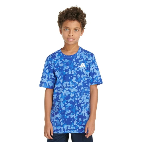 adidas Boys' Short Sleeve Cotton Camo T-Shirt, Royal Blue Print