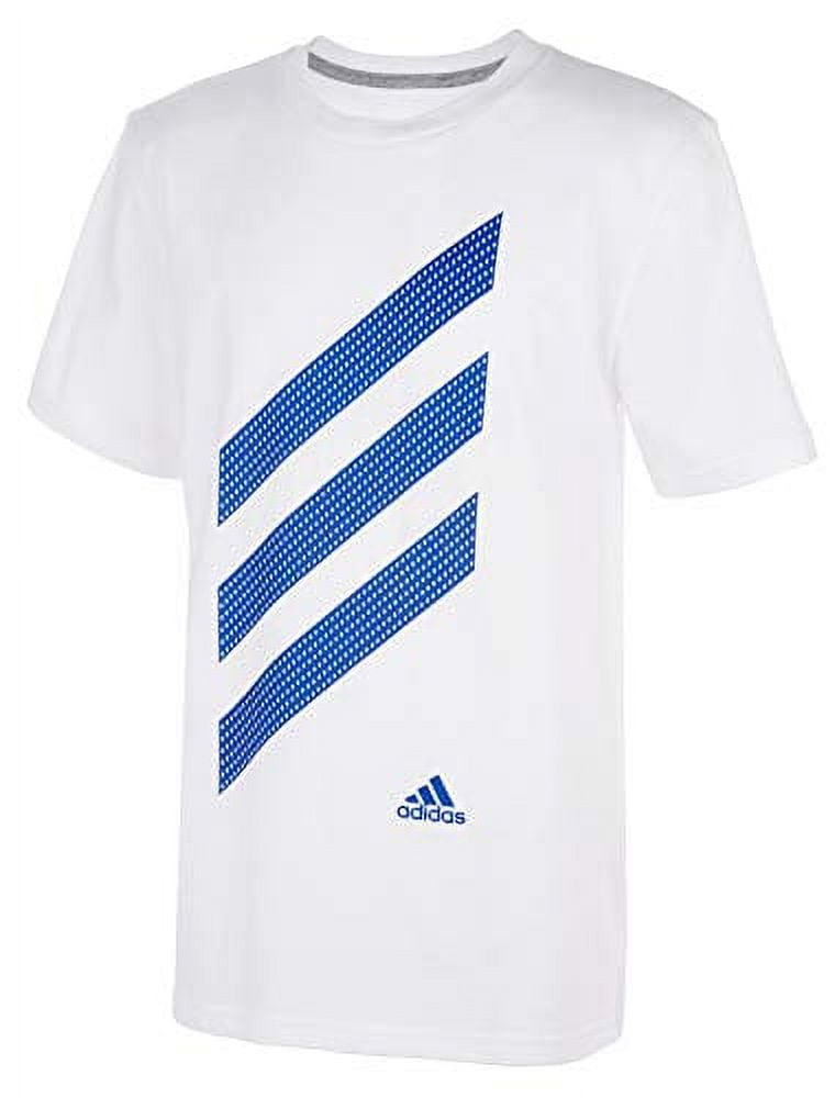 adidas Boys' Short Sleeve Logo Tee Shirt (Small, 3-Stripe New White)